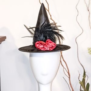 Tie On Mini Witch Hat with Feathers